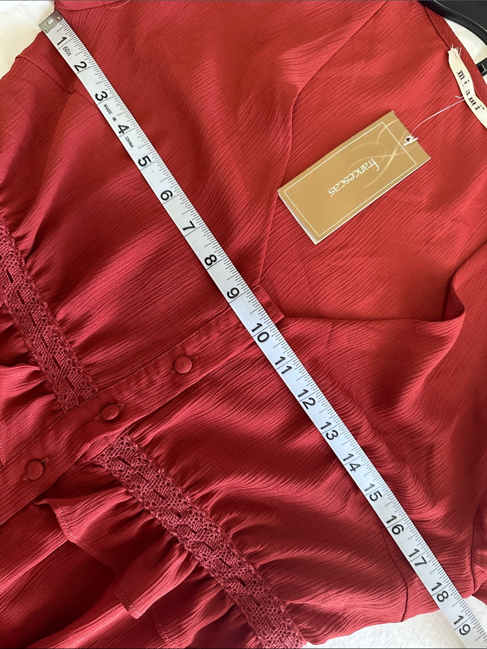 Francesca’s miami Rust Red Button-Front Ruffle Mini Dress Size S/M - Picture 8 of 12